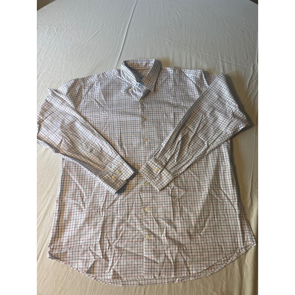 Peter Millar Button Down Shirt Mens XL White Blue Red Tattersall‎ Long Sleeve